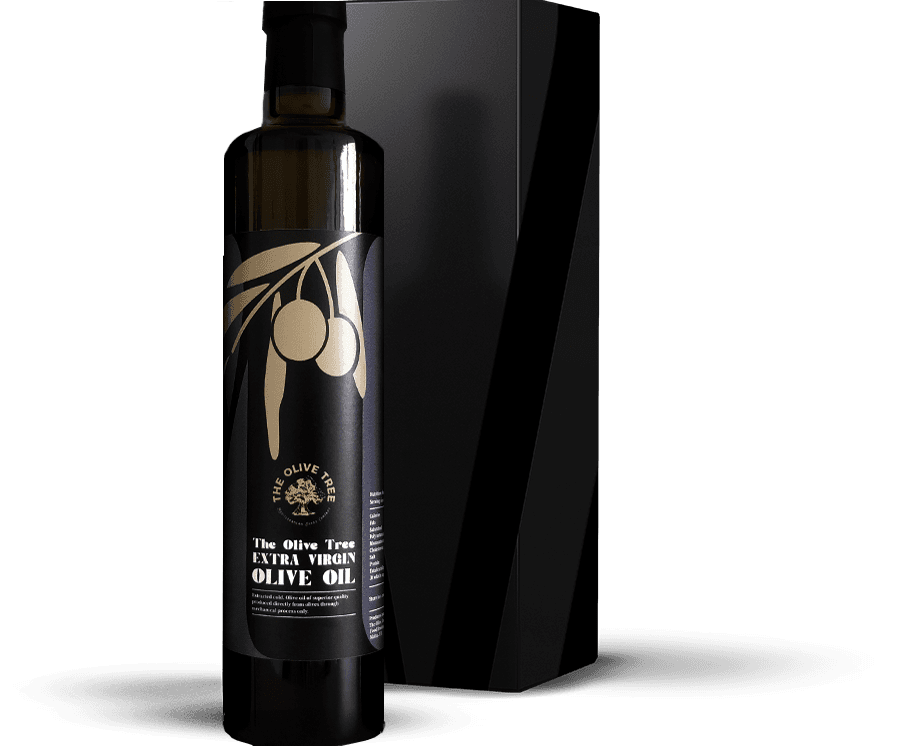 The Olive Tree Extra Virgin Olive Oil bottle and gift box